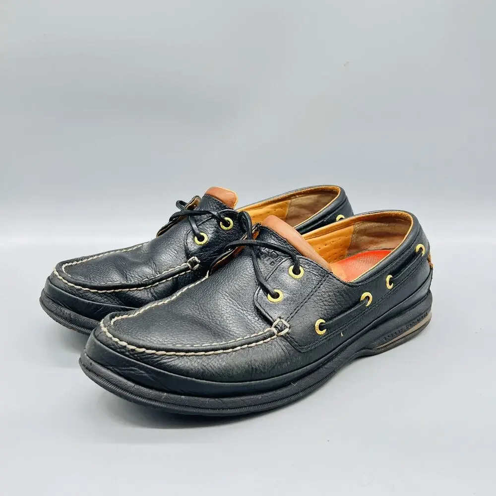 Sperry Gold Cup Shoes Mens 8.5 Black Leather Top Sider ASV Boat Moc Toe Vintage